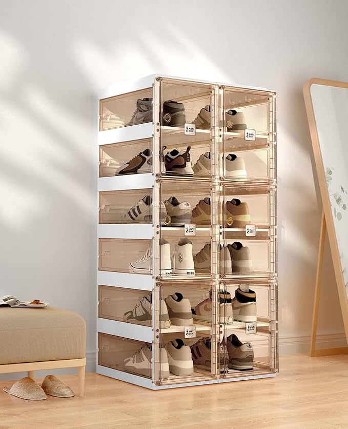 Foldable Shoe Rack, for Closet Plastic Shoe Storage Box For