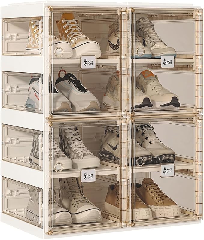 Foldable Shoe Rack, for Closet Plastic Shoe Storage Box For