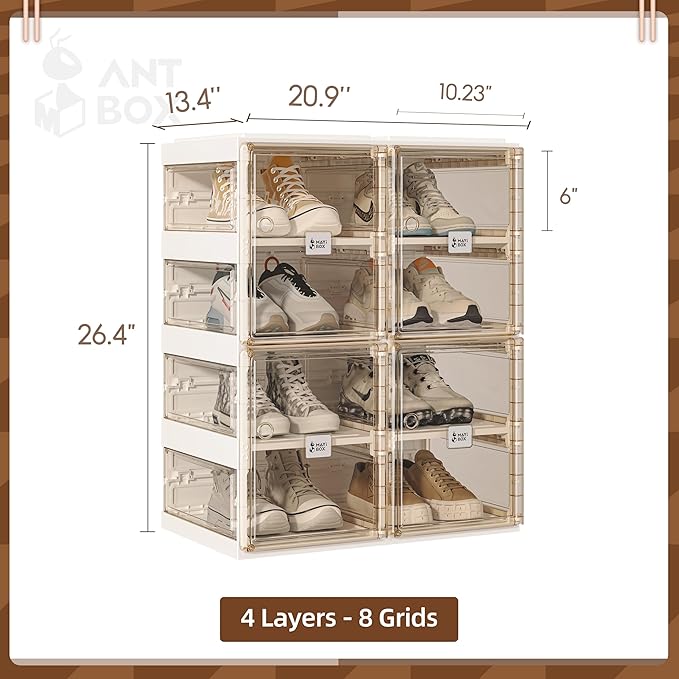 Foldable Shoe Rack, for Closet Plastic Shoe Storage Box For